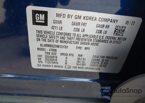 2022 Buick Encore Gx Fwd Preferred z USA, uszkodzony, nr VIN KL4MMBS22NB131761